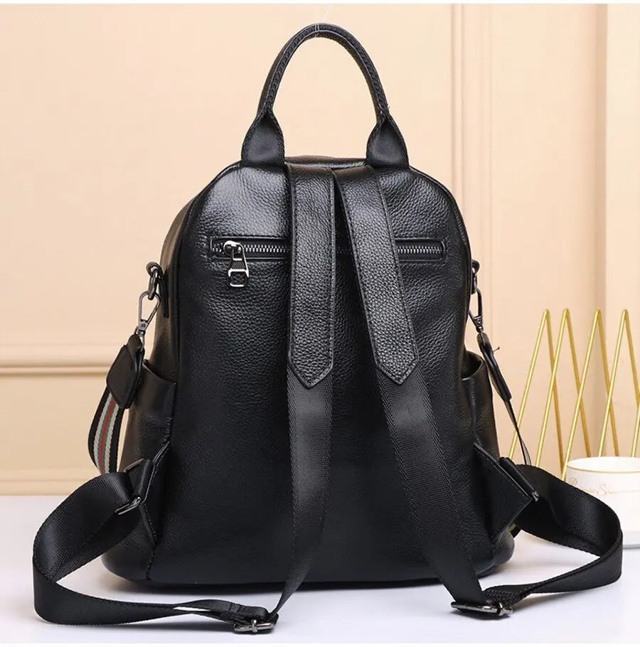 Genuine Real Cowhide Leather Backpack High Quality Women's Bag Durable Dirty Student School Bag - Blade & Thread