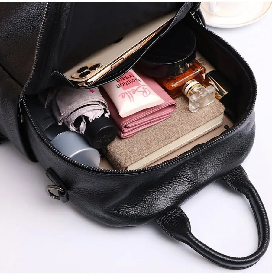 Genuine Real Cowhide Leather Backpack High Quality Women's Bag Durable Dirty Student School Bag - Blade & Thread
