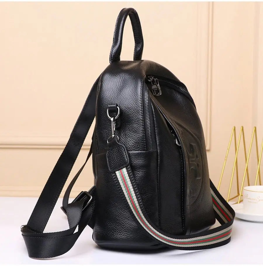 Genuine Real Cowhide Leather Backpack High Quality Women's Bag Durable Dirty Student School Bag - Blade & Thread