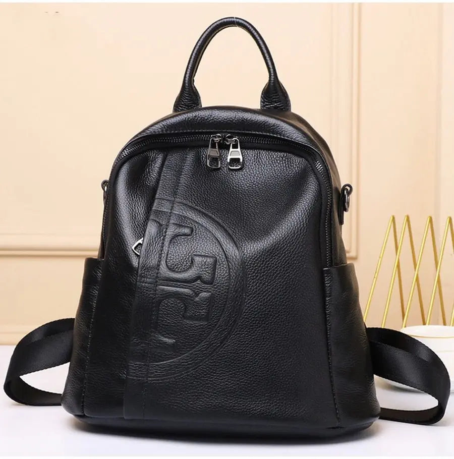 Genuine Real Cowhide Leather Backpack High Quality Women's Bag Durable Dirty Student School Bag - Blade & Thread