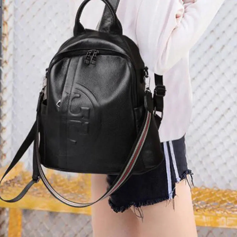 Genuine Real Cowhide Leather Backpack High Quality Women's Bag Durable Dirty Student School Bag - Blade & Thread