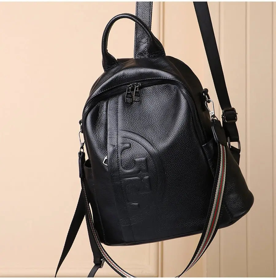 Genuine Real Cowhide Leather Backpack High Quality Women's Bag Durable Dirty Student School Bag - Blade & Thread
