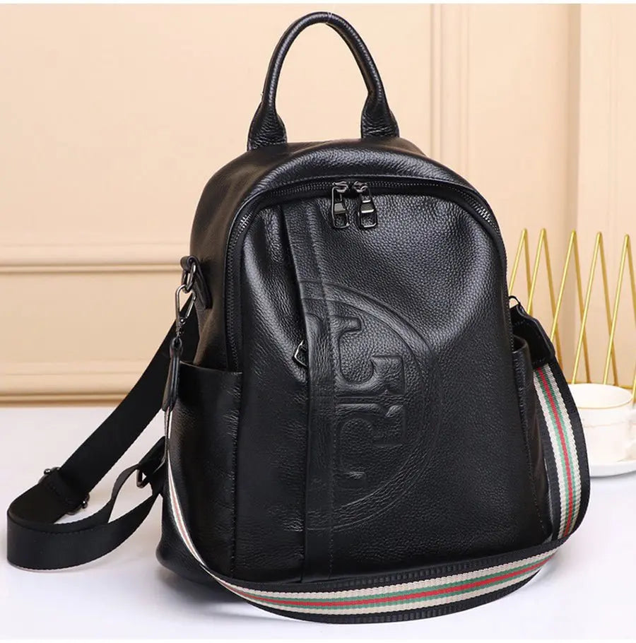 Genuine Real Cowhide Leather Backpack High Quality Women's Bag Durable Dirty Student School Bag - Blade & Thread