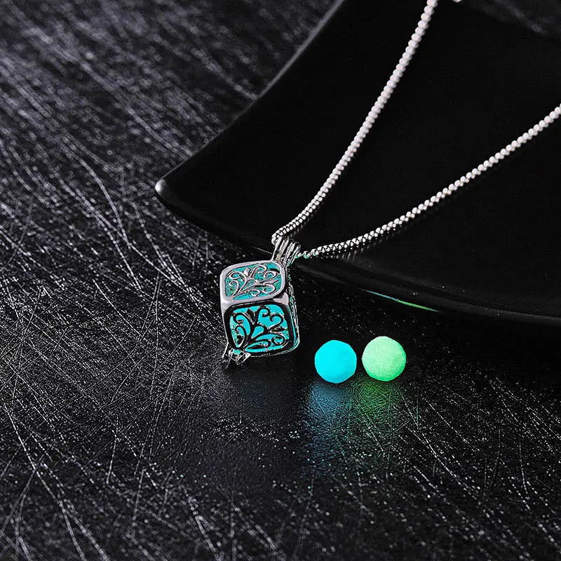 Glow In The Dark Necklace Moon Square Heart Necklaces For Woman Hollow Water Drop Pendant - Blade & Thread