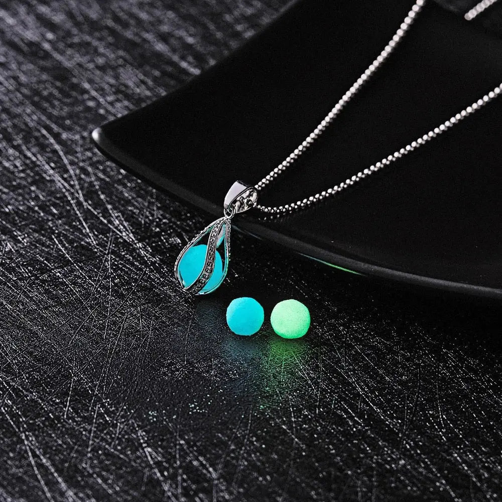 Glow In The Dark Necklace Moon Square Heart Necklaces For Woman Hollow Water Drop Pendant - Blade & Thread