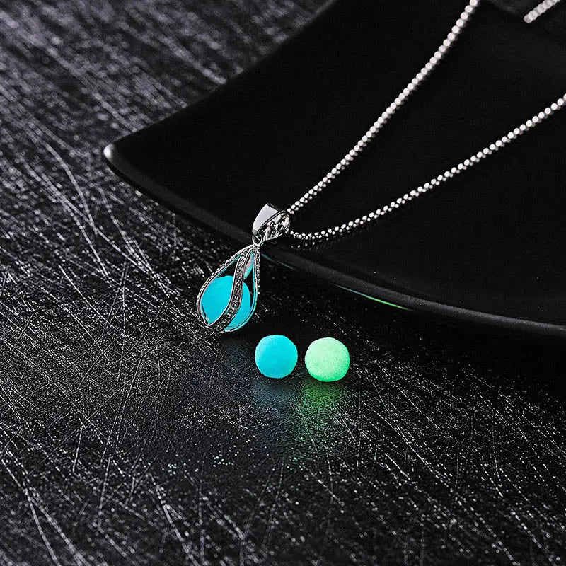 Glow In The Dark Necklace Moon Square Heart Necklaces For Woman Hollow Water Drop Pendant - Blade & Thread