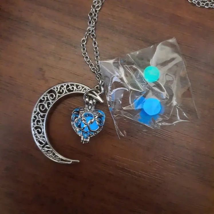 Glow In The Dark Necklace Moon Square Heart Necklaces For Woman Hollow Water Drop Pendant - Blade & Thread