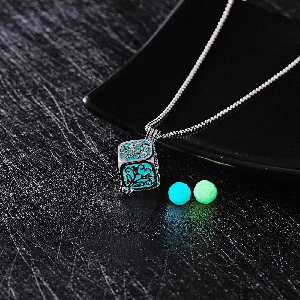 Glow In The Dark Necklace Moon Square Heart Necklaces For Woman Hollow Water Drop Pendant - Blade & Thread