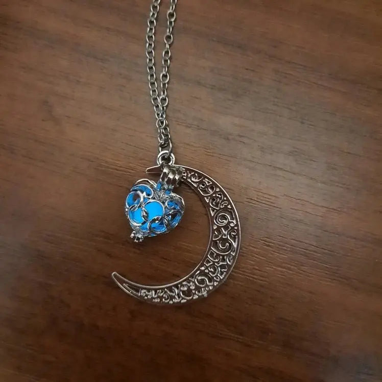Glow In The Dark Necklace Moon Square Heart Necklaces For Woman Hollow Water Drop Pendant - Blade & Thread