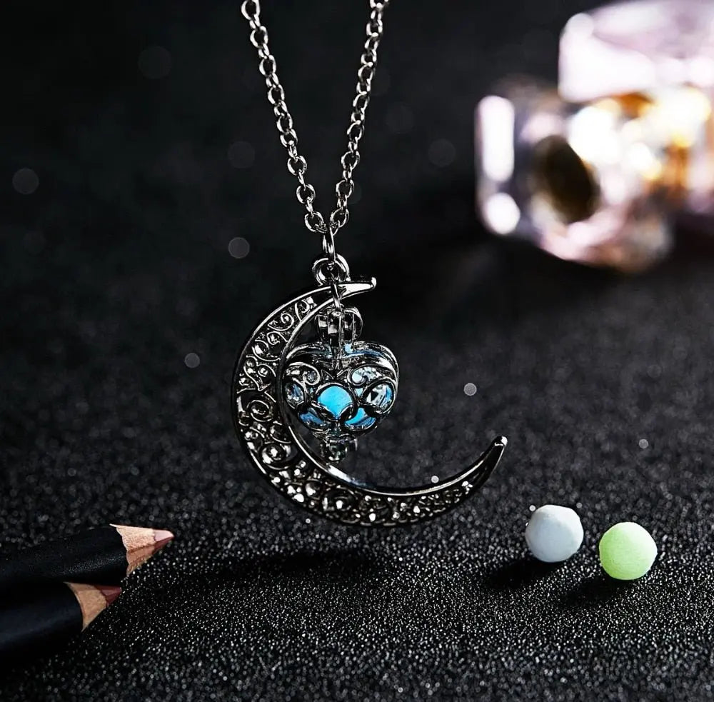 Glow In The Dark Necklace Moon Square Heart Necklaces For Woman Hollow Water Drop Pendant - Blade & Thread