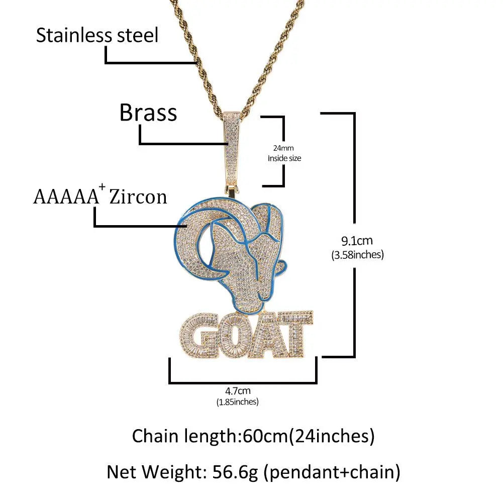 Goat Animal Diamond Pendant Men's Hip Hop Necklace - Blade & Thread