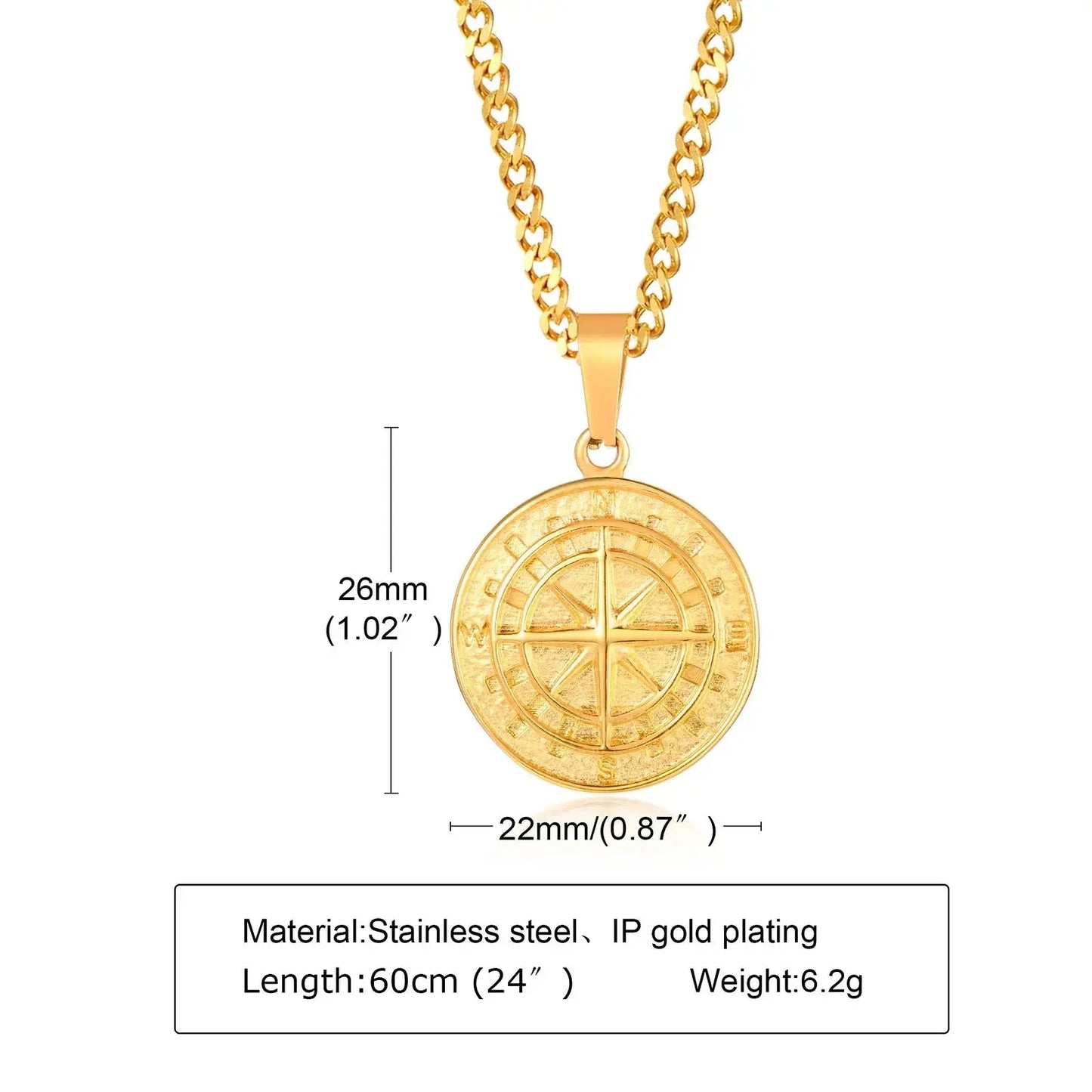 Gold Compass Necklaces,Vintage Viking North Star Anchor Medal - Blade & Thread
