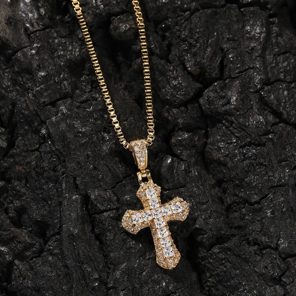 Gold-plated, diamond-encrusted mini cross necklace - Blade & Thread
