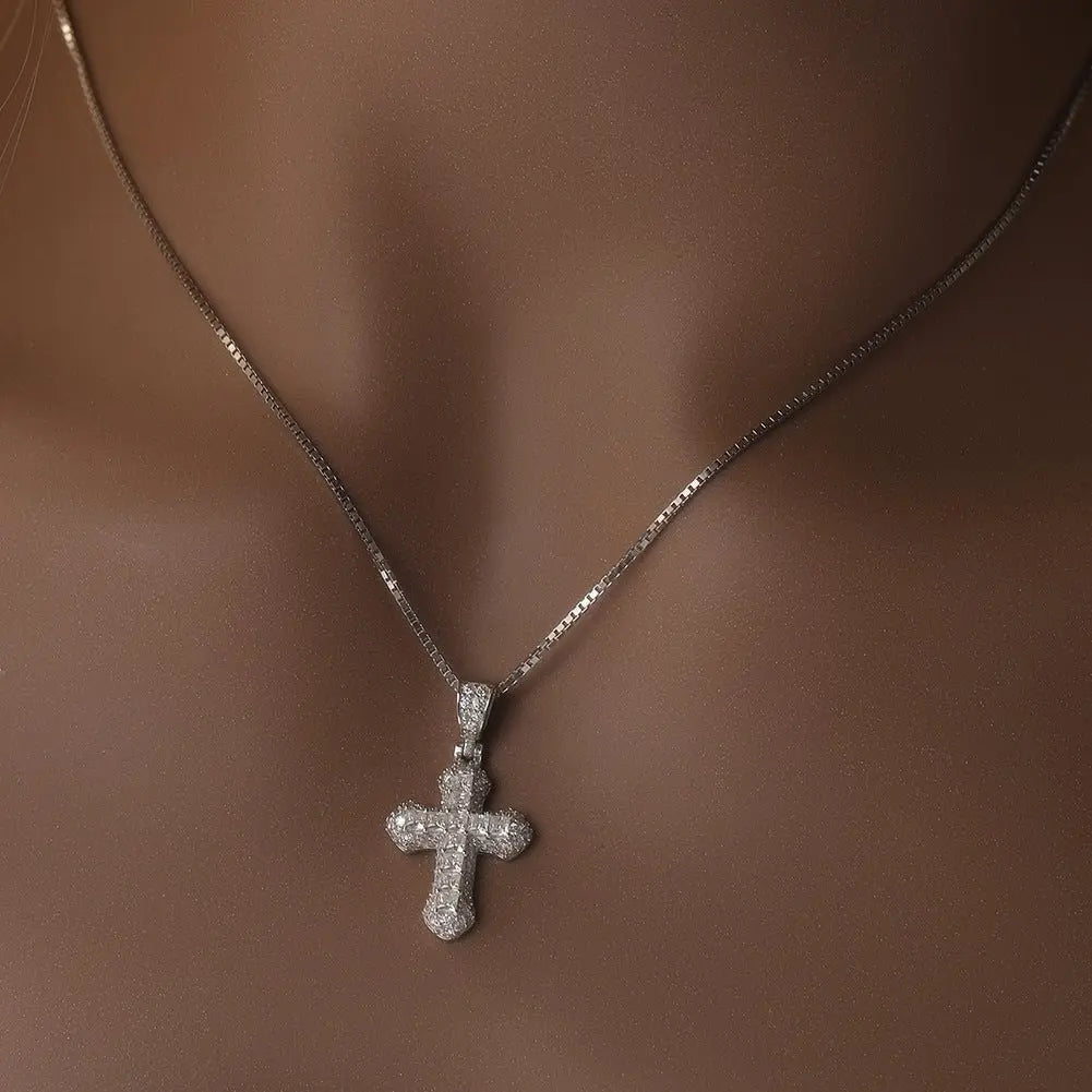 Gold-plated, diamond-encrusted mini cross necklace - Blade & Thread