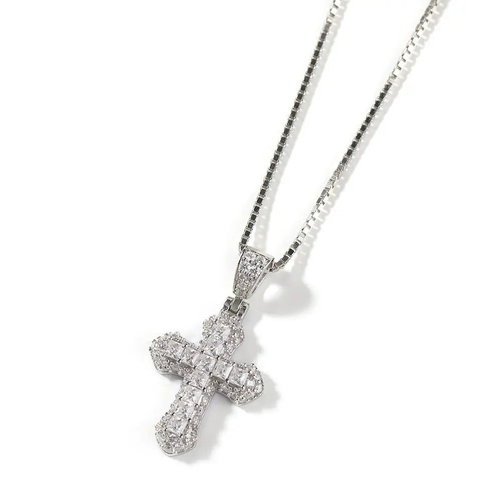Gold-plated, diamond-encrusted mini cross necklace - Blade & Thread