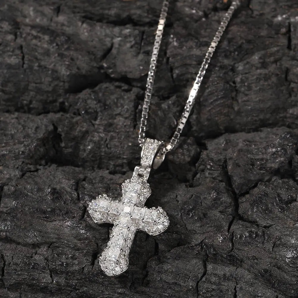 Gold-plated, diamond-encrusted mini cross necklace - Blade & Thread