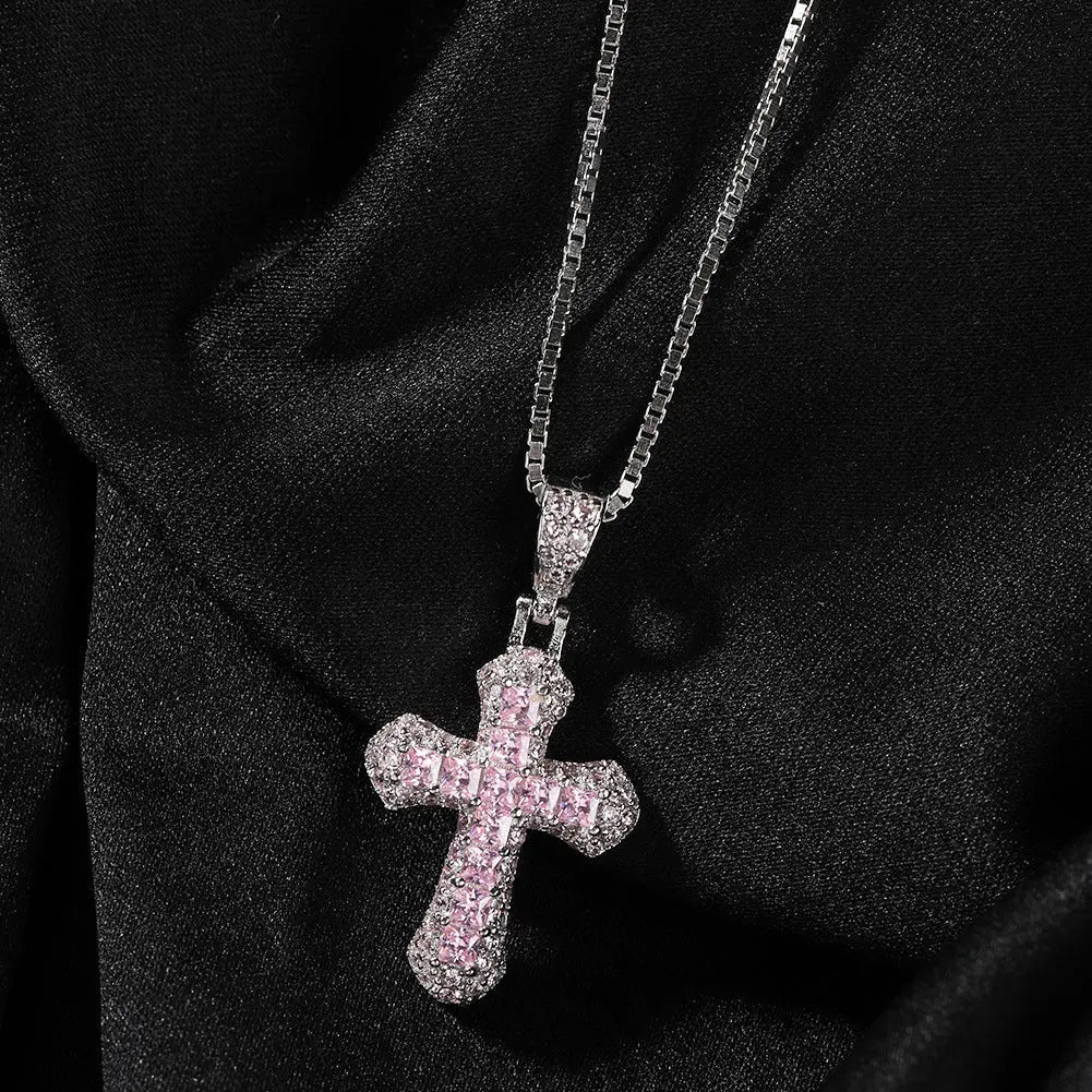 Gold-plated, diamond-encrusted mini cross necklace - Blade & Thread
