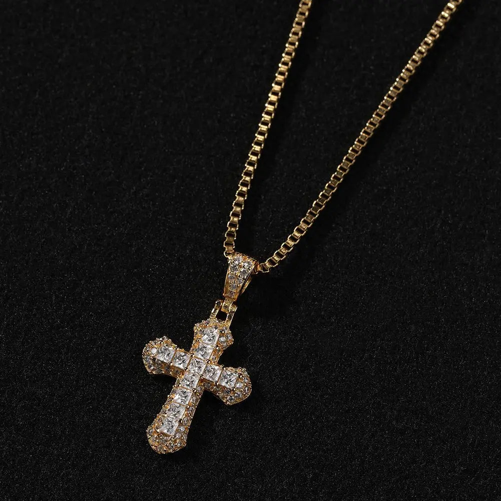 Gold-plated, diamond-encrusted mini cross necklace - Blade & Thread