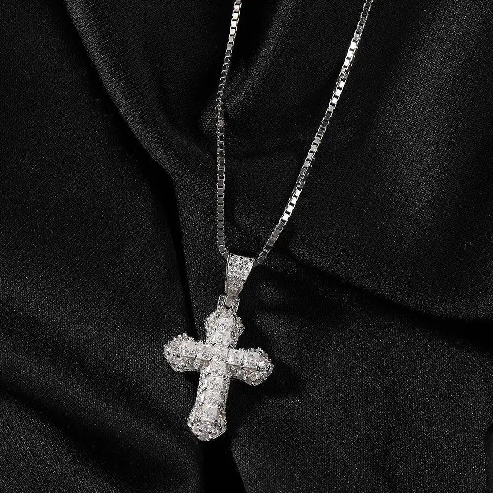 Gold-plated, diamond-encrusted mini cross necklace - Blade & Thread