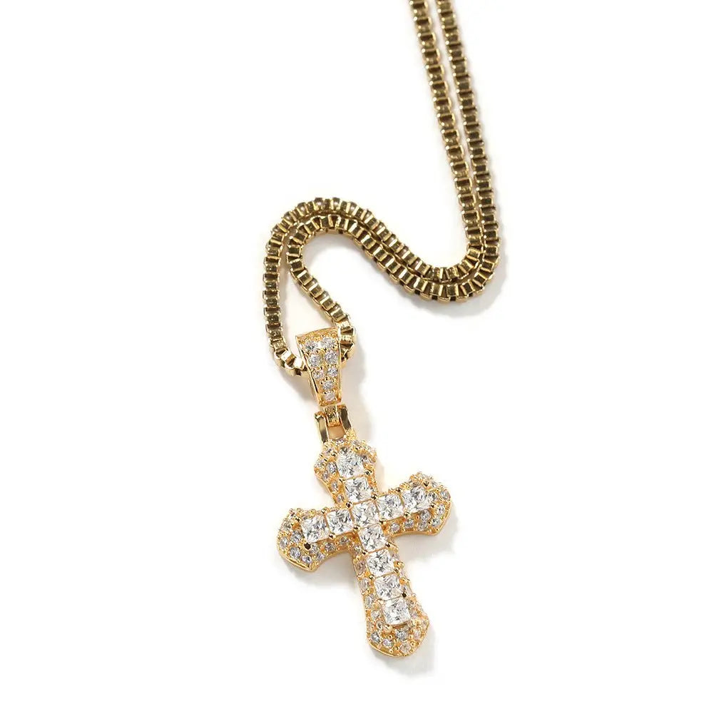 Gold-plated, diamond-encrusted mini cross necklace - Blade & Thread
