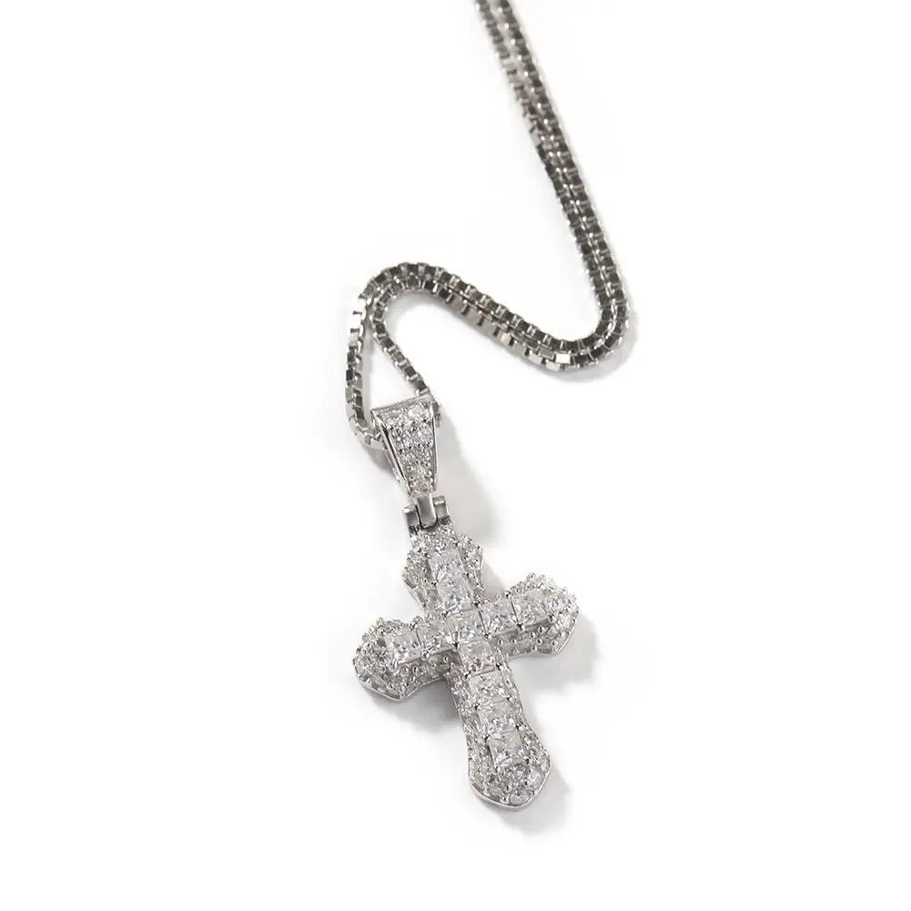 Gold-plated, diamond-encrusted mini cross necklace - Blade & Thread