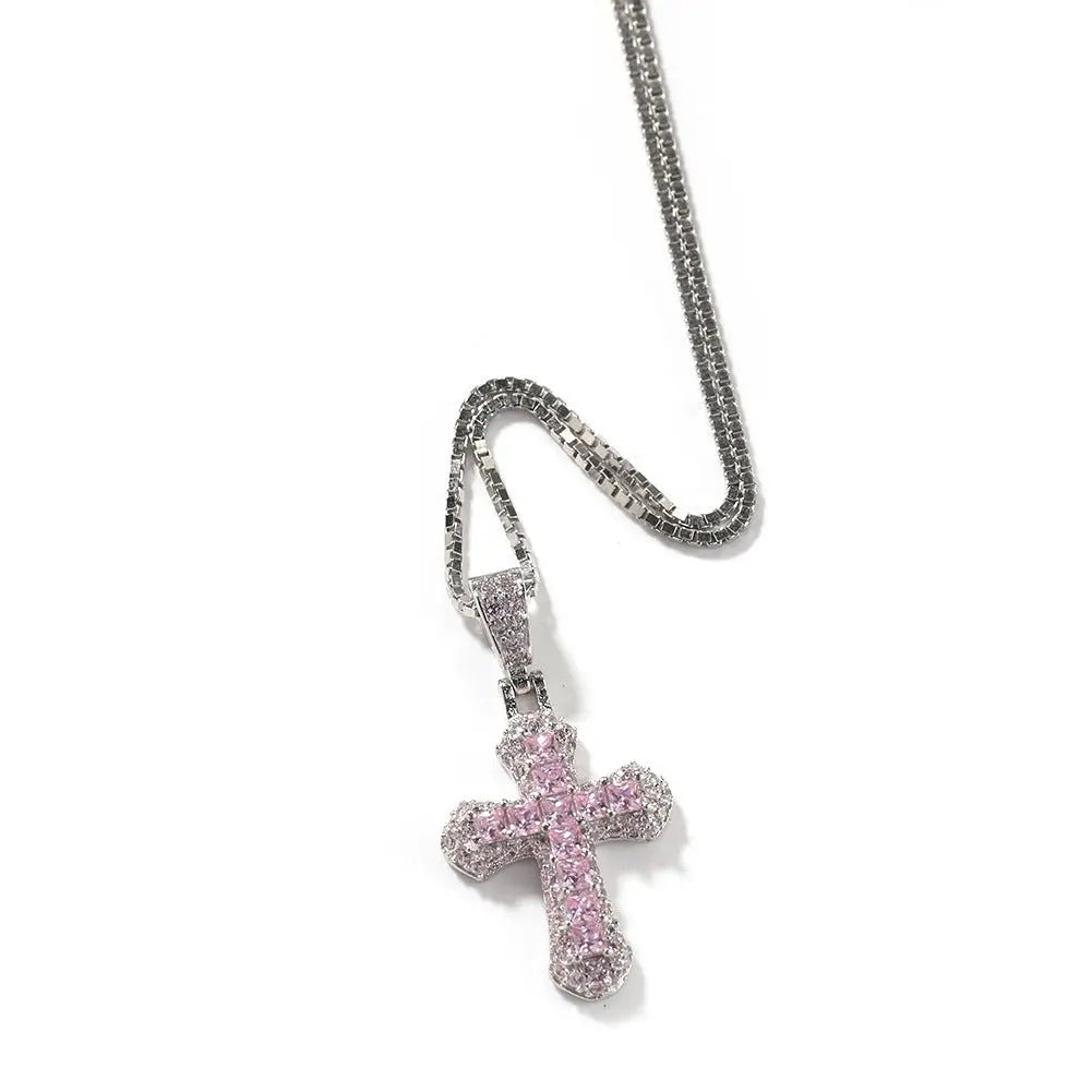 Gold-plated, diamond-encrusted mini cross necklace - Blade & Thread