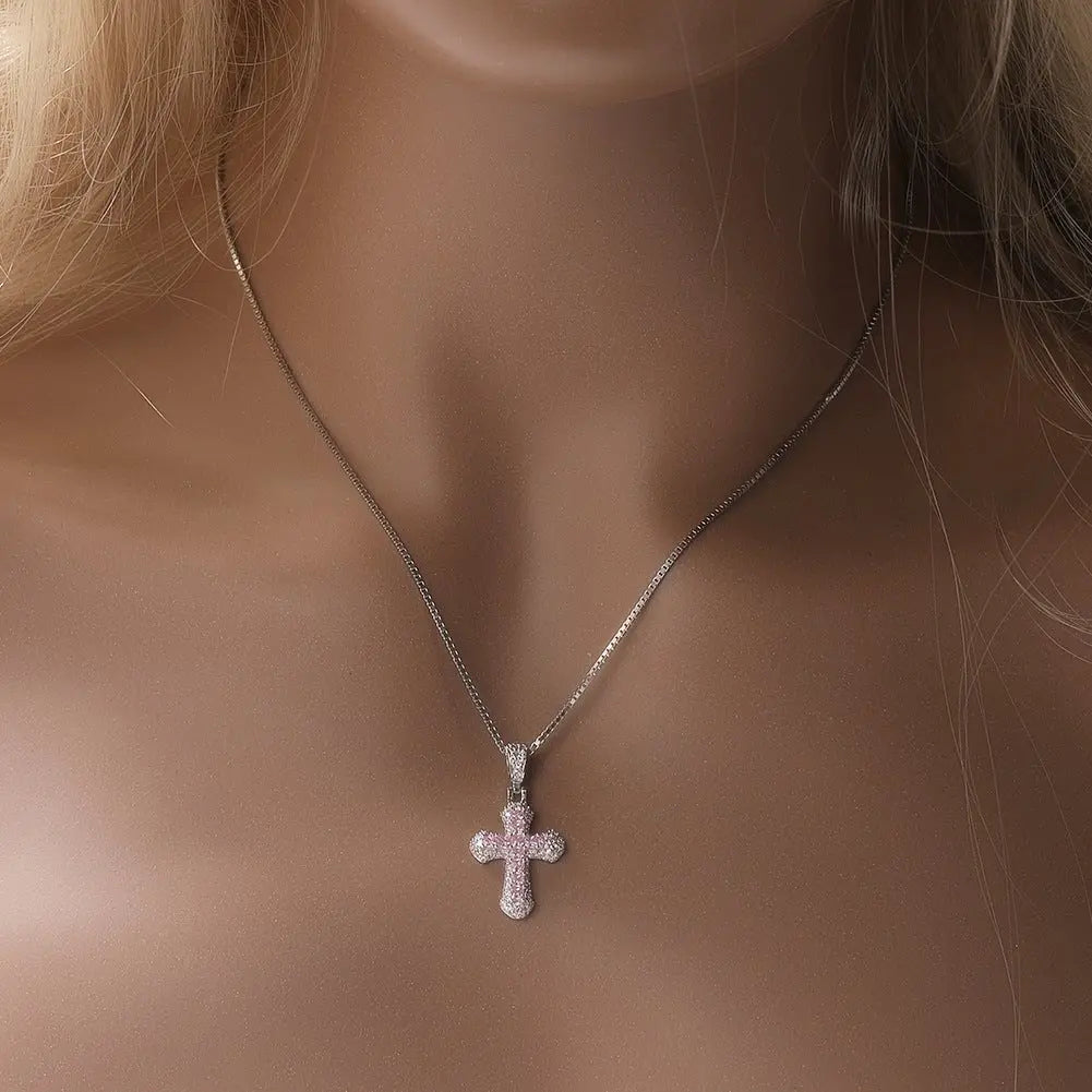 Gold-plated, diamond-encrusted mini cross necklace - Blade & Thread