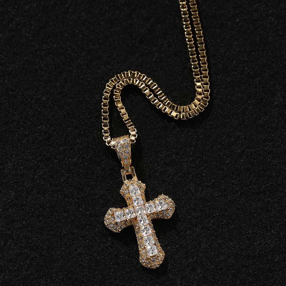 Gold-plated, diamond-encrusted mini cross necklace - Blade & Thread