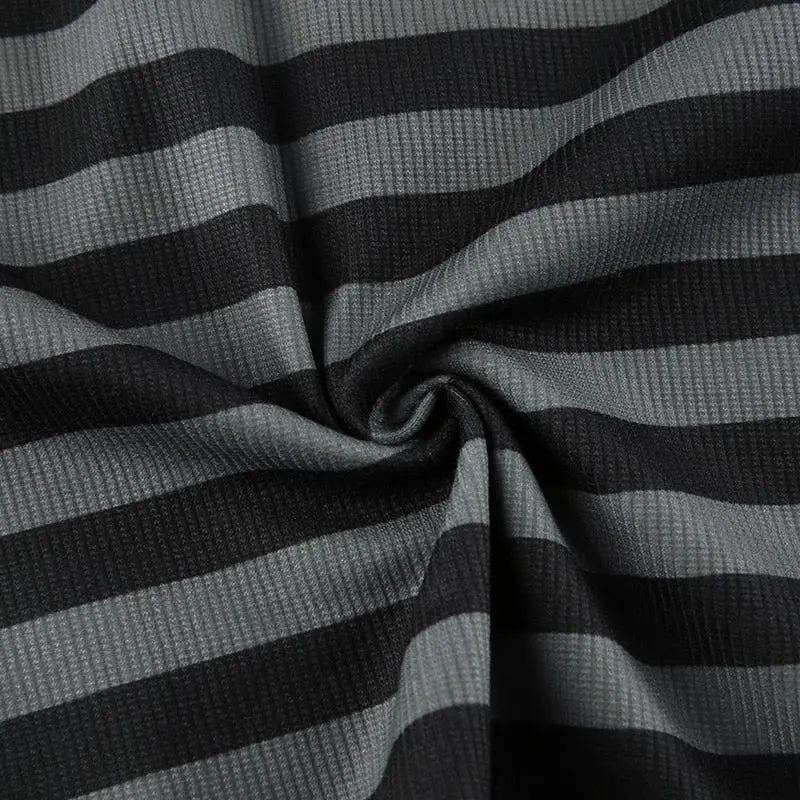 Goth Print Tops Stripe Cute T-Shirts Dark Academia Techwear Button Up V Neck Half Sleeve Sweat Shirts - Blade & Thread