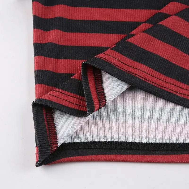 Goth Print Tops Stripe Cute T-Shirts Dark Academia Techwear Button Up V Neck Half Sleeve Sweat Shirts - Blade & Thread