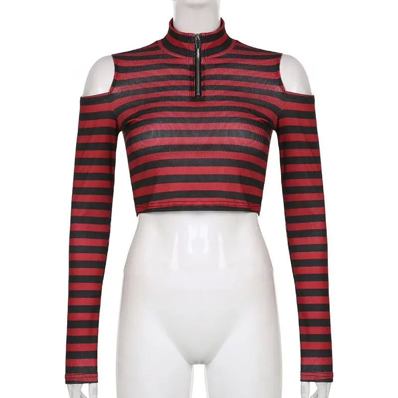 Goth Print Tops Stripe Cute T-Shirts Dark Academia Techwear Button Up V Neck Half Sleeve Sweat Shirts - Blade & Thread