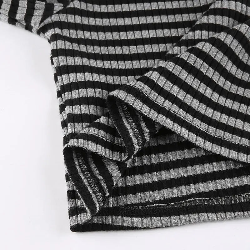 Goth Print Tops Stripe Cute T-Shirts Dark Academia Techwear Button Up V Neck Half Sleeve Sweat Shirts - Blade & Thread