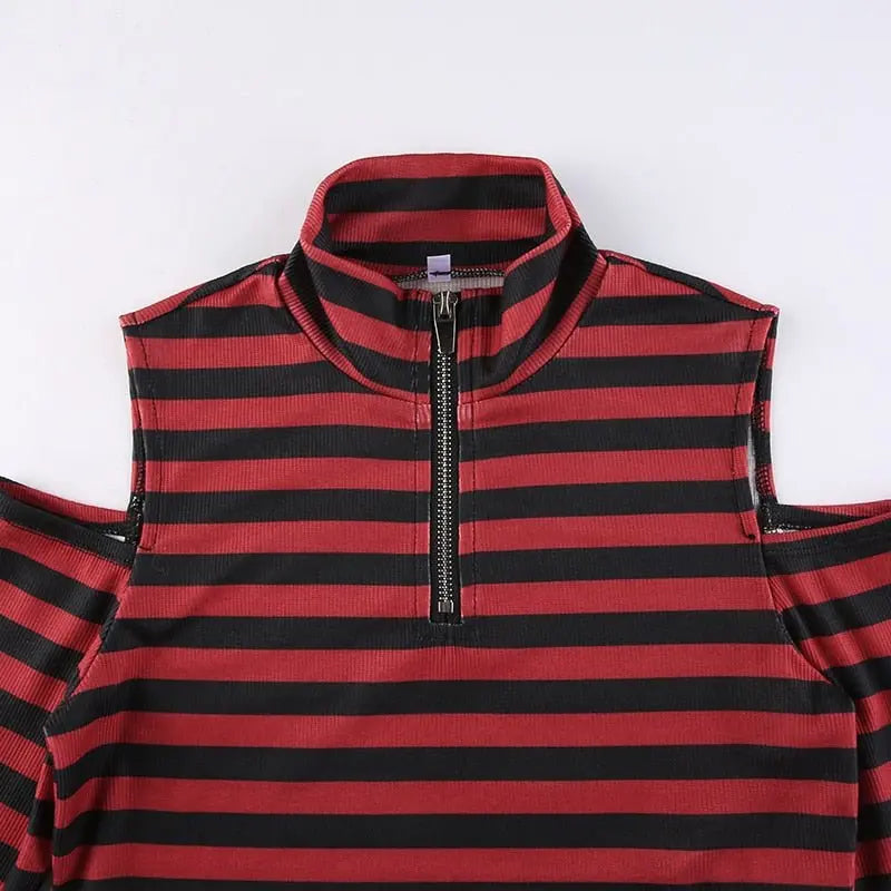 Goth Print Tops Stripe Cute T-Shirts Dark Academia Techwear Button Up V Neck Half Sleeve Sweat Shirts - Blade & Thread