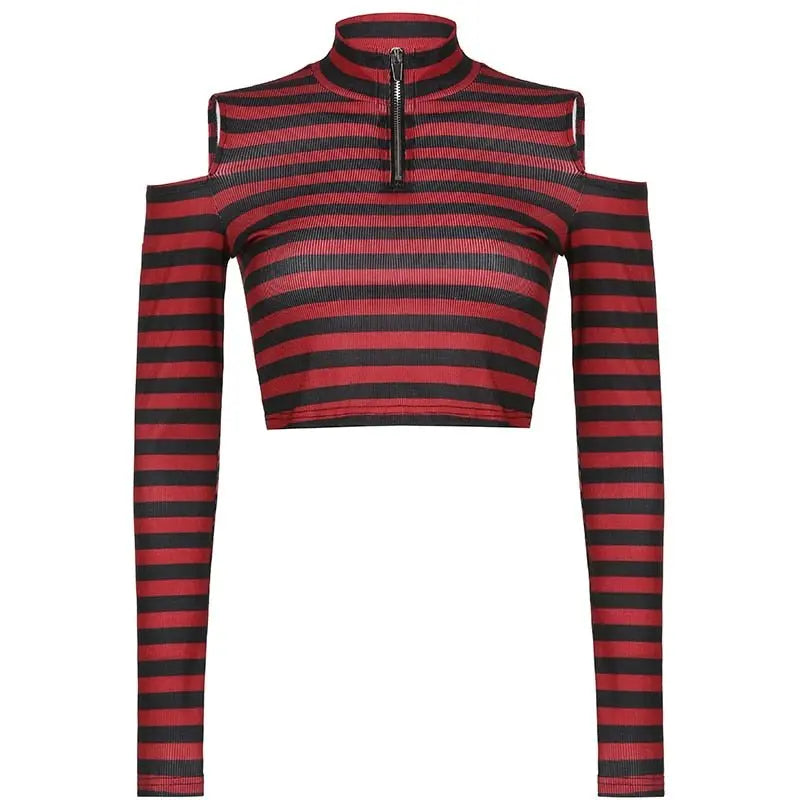 Goth Print Tops Stripe Cute T-Shirts Dark Academia Techwear Button Up V Neck Half Sleeve Sweat Shirts - Blade & Thread
