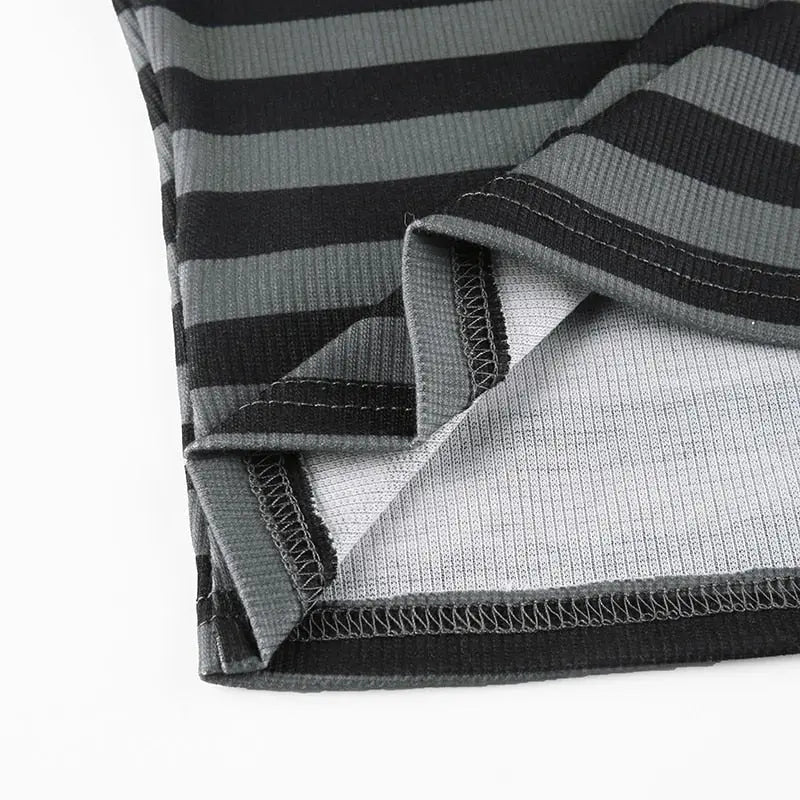 Goth Print Tops Stripe Cute T-Shirts Dark Academia Techwear Button Up V Neck Half Sleeve Sweat Shirts - Blade & Thread