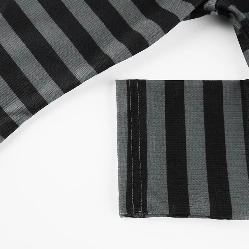 Goth Print Tops Stripe Cute T-Shirts Dark Academia Techwear Button Up V Neck Half Sleeve Sweat Shirts - Blade & Thread