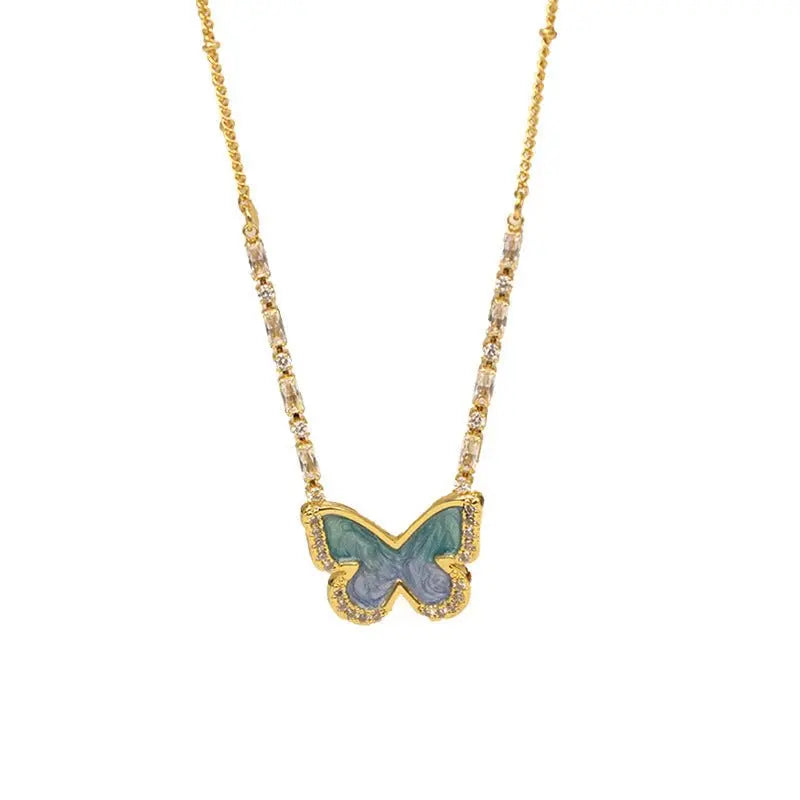 Gradient blue enamel butterfly necklace - Blade & Thread