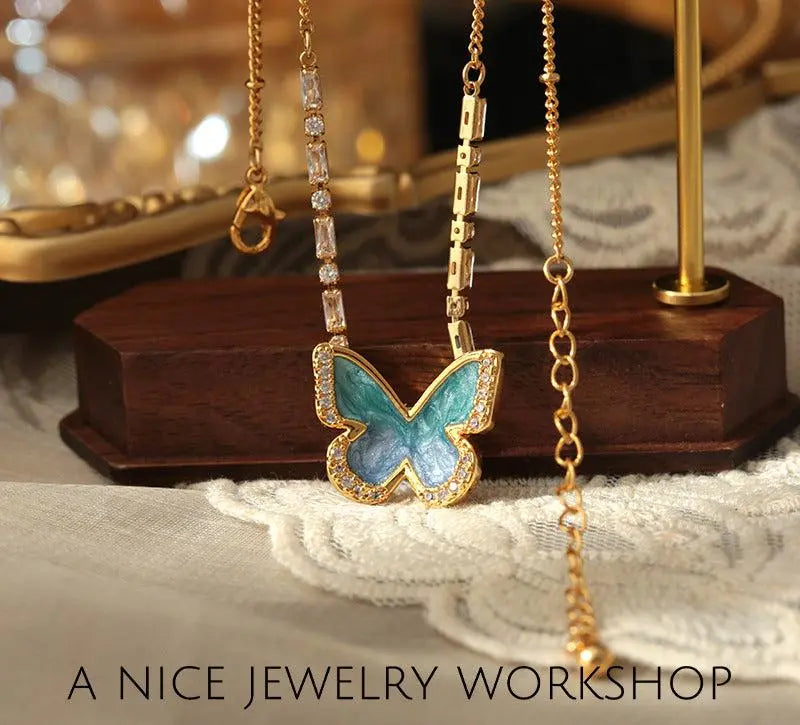 Gradient blue enamel butterfly necklace - Blade & Thread