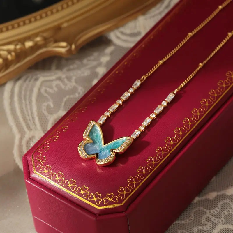 Gradient blue enamel butterfly necklace - Blade & Thread