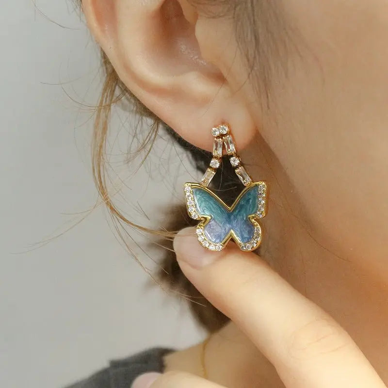 Gradient blue enamel butterfly necklace - Blade & Thread