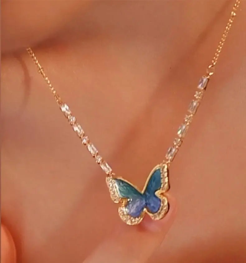 Gradient blue enamel butterfly necklace - Blade & Thread