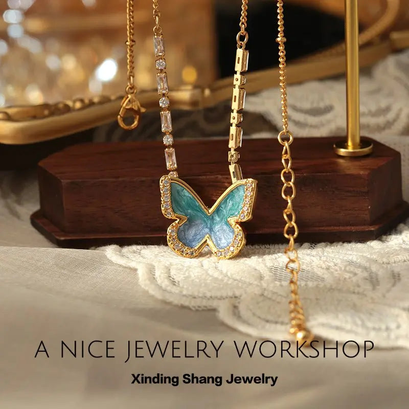 Gradient blue enamel butterfly necklace - Blade & Thread
