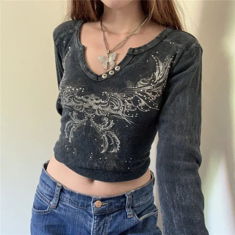 Graphic Print Retro Crop Tshirts Harajuku Grunge Fairycore Clothes nowadaysfashion