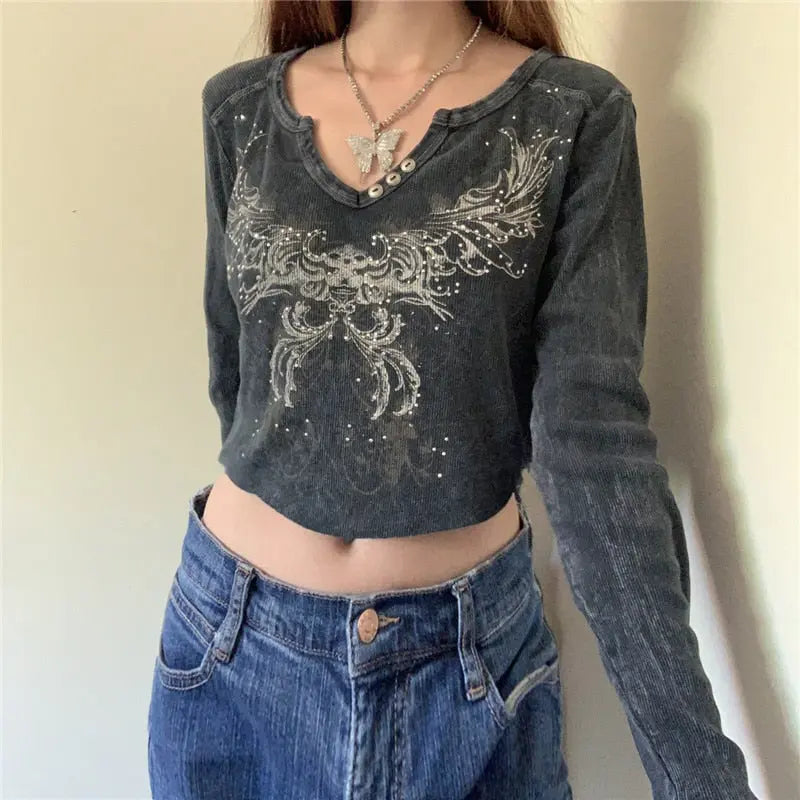 Graphic Print Retro Crop Tshirts Harajuku Grunge Fairycore Clothes nowadaysfashion