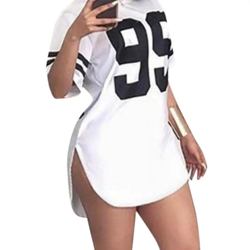 graphic tee Women 95 Letter Print Tops Summer Split Short Sleeve Korean Style Tshirts nowadaysfashion
