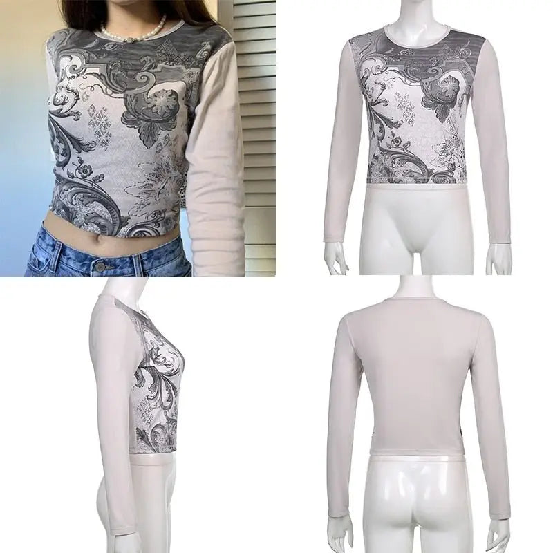 Grunge Tshirts Fairycore Harajuku Graphic Print Gray Cute Casual Tshirts Streetwear Tops - Blade & Thread