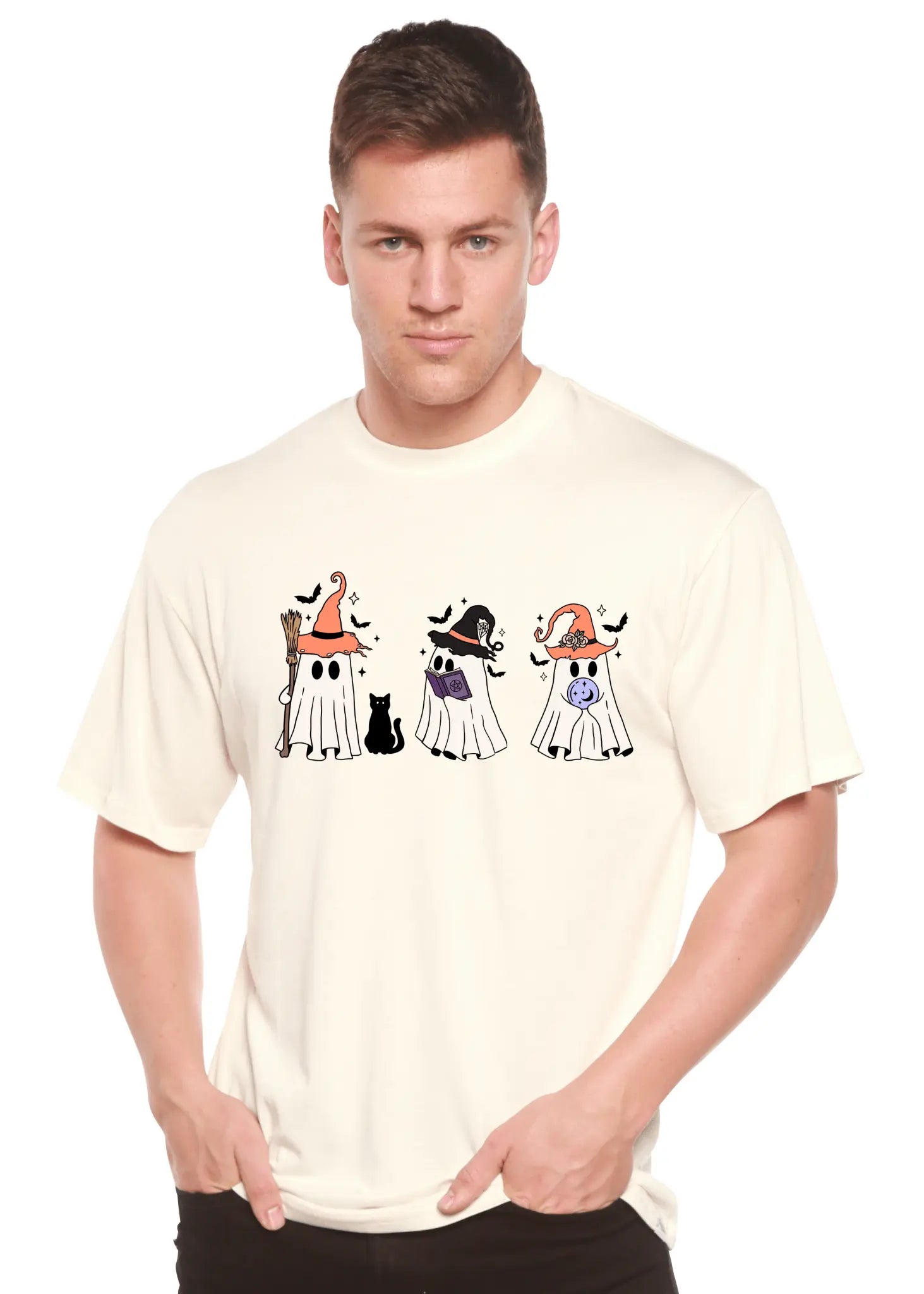Halloween Boo Men's Bamboo Viscose/Organic Cotton Short Sleeve Graphic T-Shirt Spun Bamboo