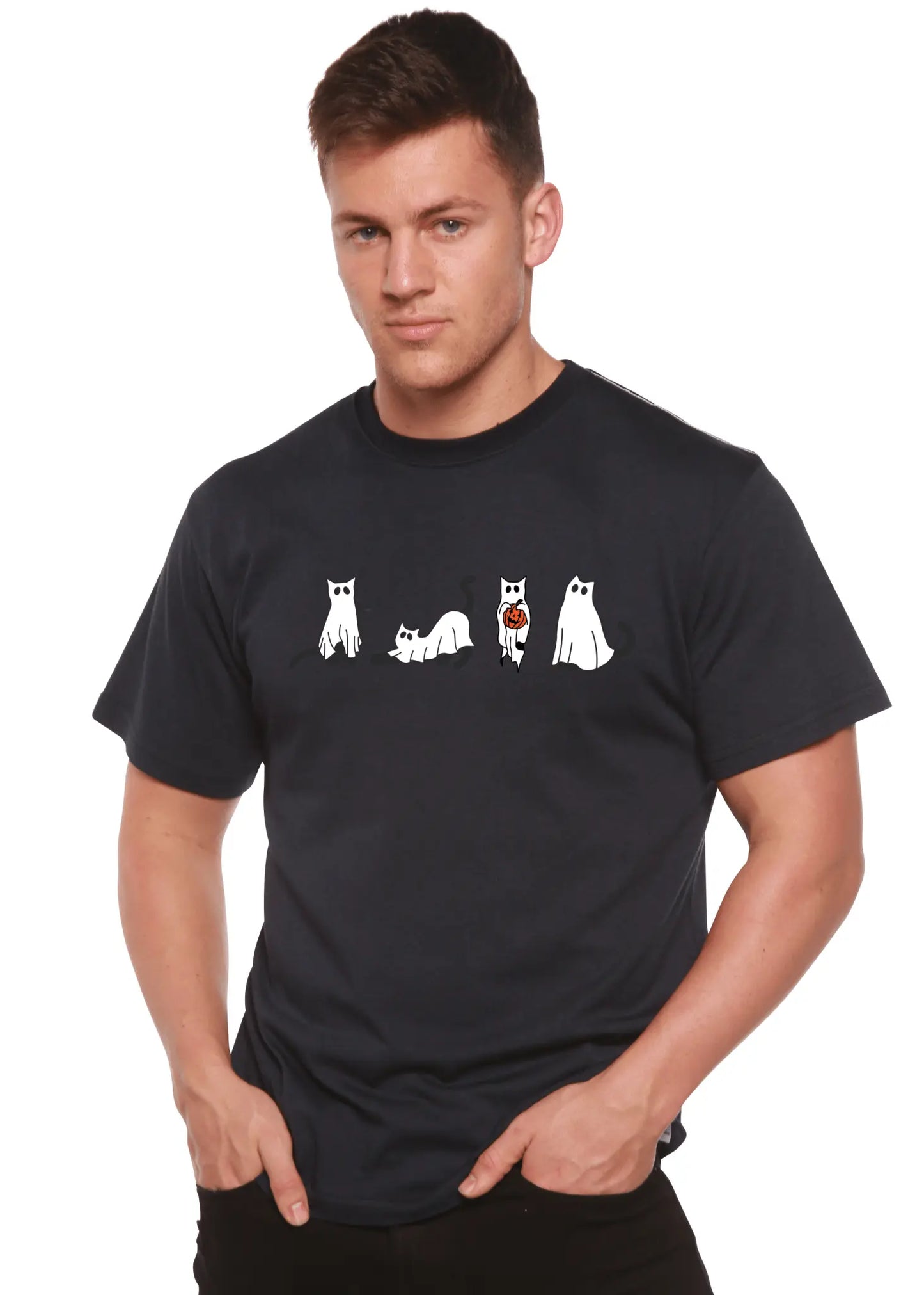 Halloween Cats Men's Bamboo Viscose/Organic Cotton Short Sleeve Graphic T-Shirt - Blade & Thread