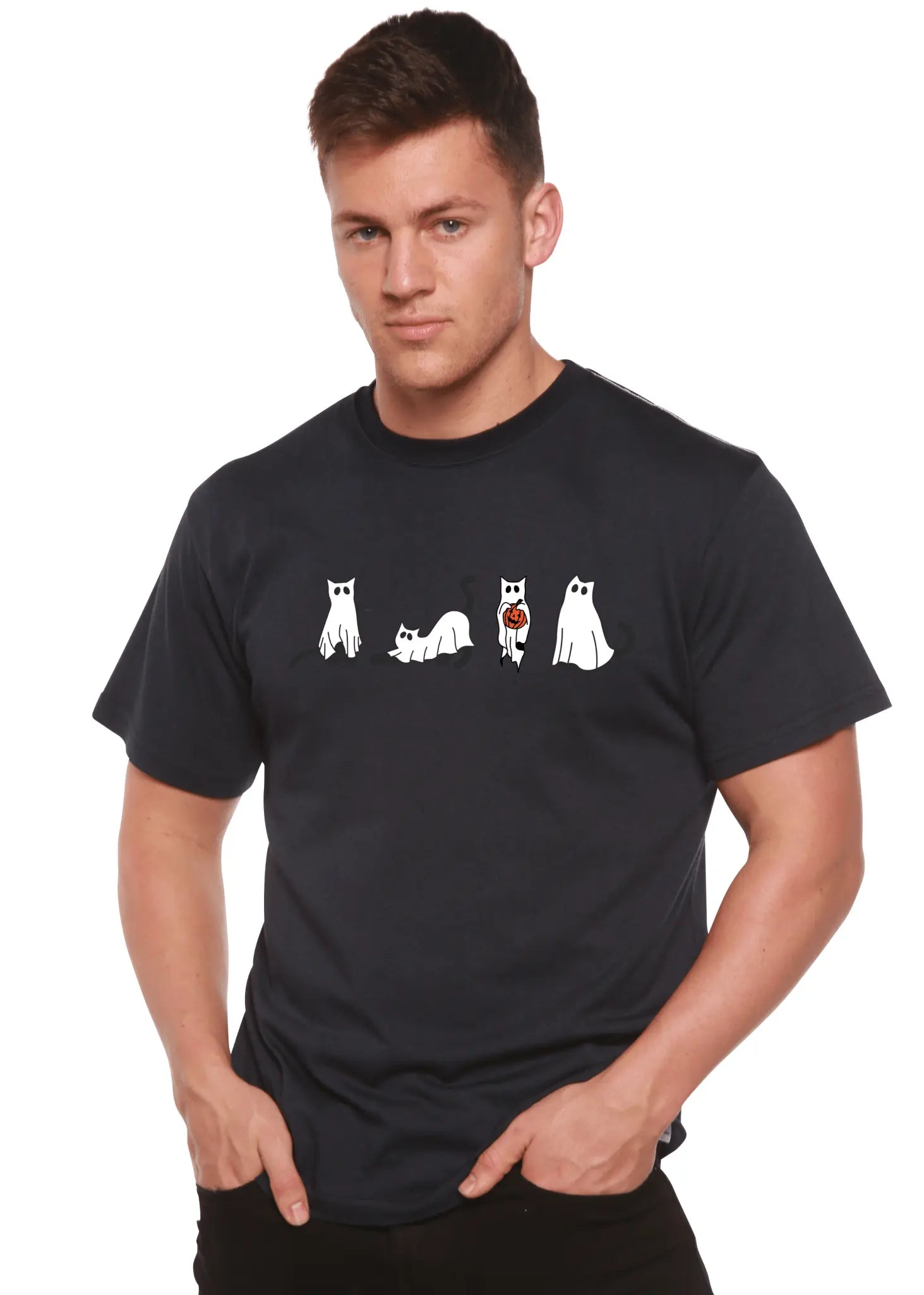 Halloween Cats Men's Bamboo Viscose/Organic Cotton Short Sleeve Graphic T-Shirt - Blade & Thread