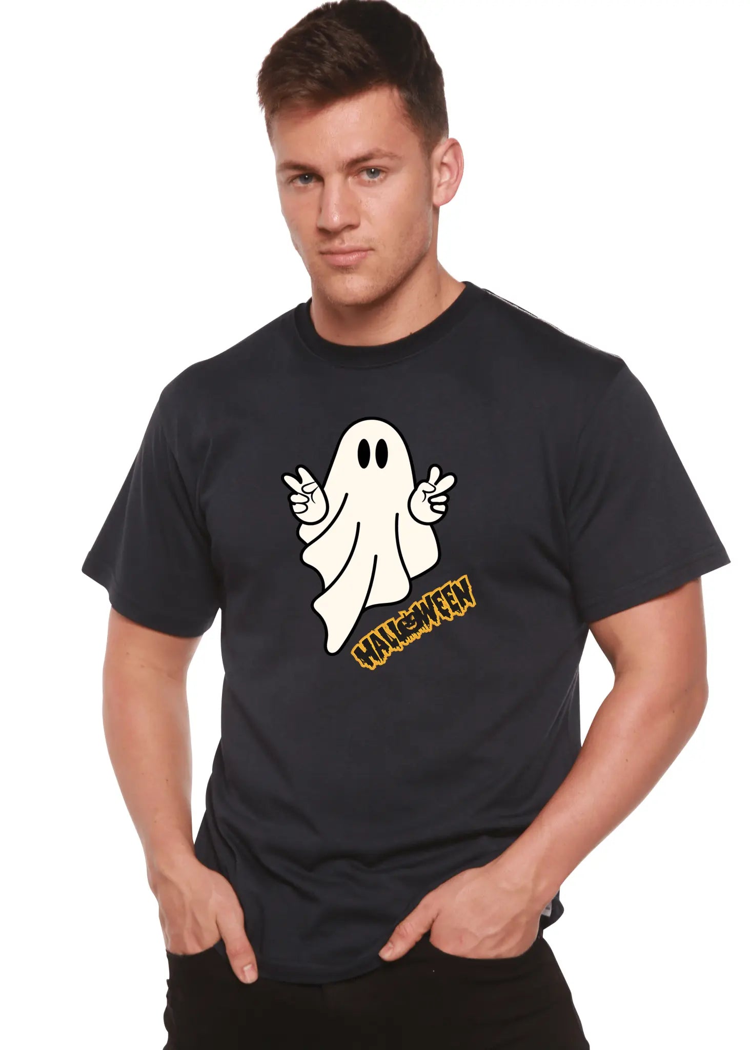 Halloween Ghost Unisex Bamboo Viscose/Organic Cotton Short Sleeve Graphic T-Shirt - Blade & Thread
